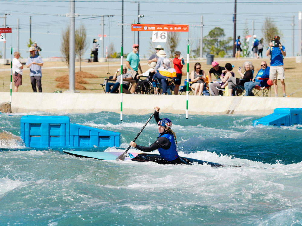 Fans watch Evy Leibfarth compete in Olympic trials at Montgomery Whitewater Park. This is the Alabama facility's first year in operation.