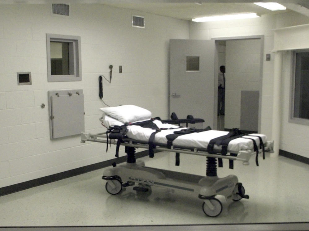 A gurney lies in Alabama's lethal injection chamber at Holman Correctional Facility in Atmore, Ala.