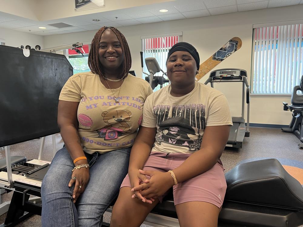 Erica Dorsey at a physical therapy appointment with her son on Oct. 12, 2023. Aaron Hunter is recovering remarkably well after accidentally getting shot in the head on June 22, 2023.