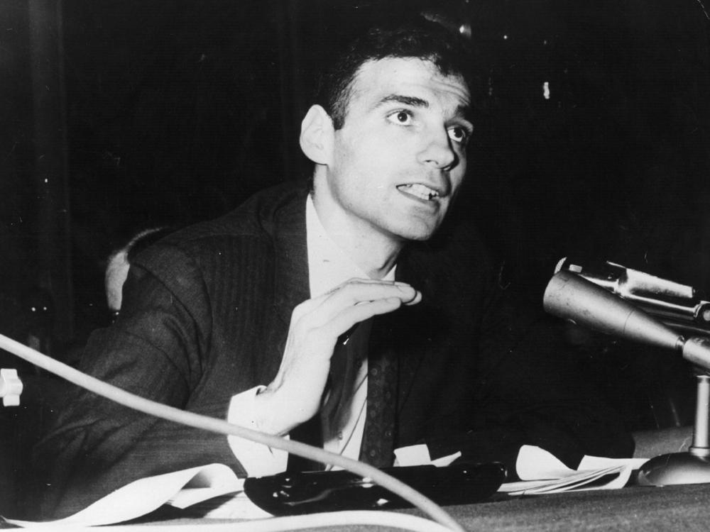American lawyer and consumer activist Ralph Nader, whose book 'Unsafe at Any Speed', led to the passage of improved car safety regulations. He is at a Senate hearing at Washington triggered by his publication.