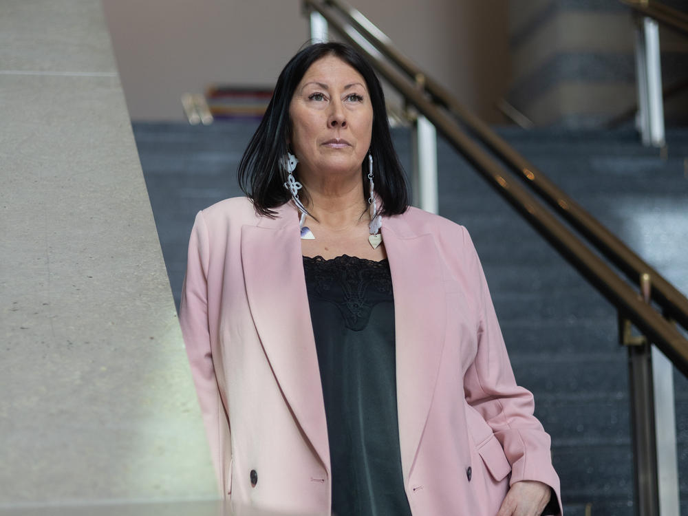 Amber Annis, associate vice president of the Minnesota Historical Society, stands inside the Minnesota History Center in St. Paul, Minnesota. The organization is helping the Lower Sioux Indian Community replace old markers and tell their own story.