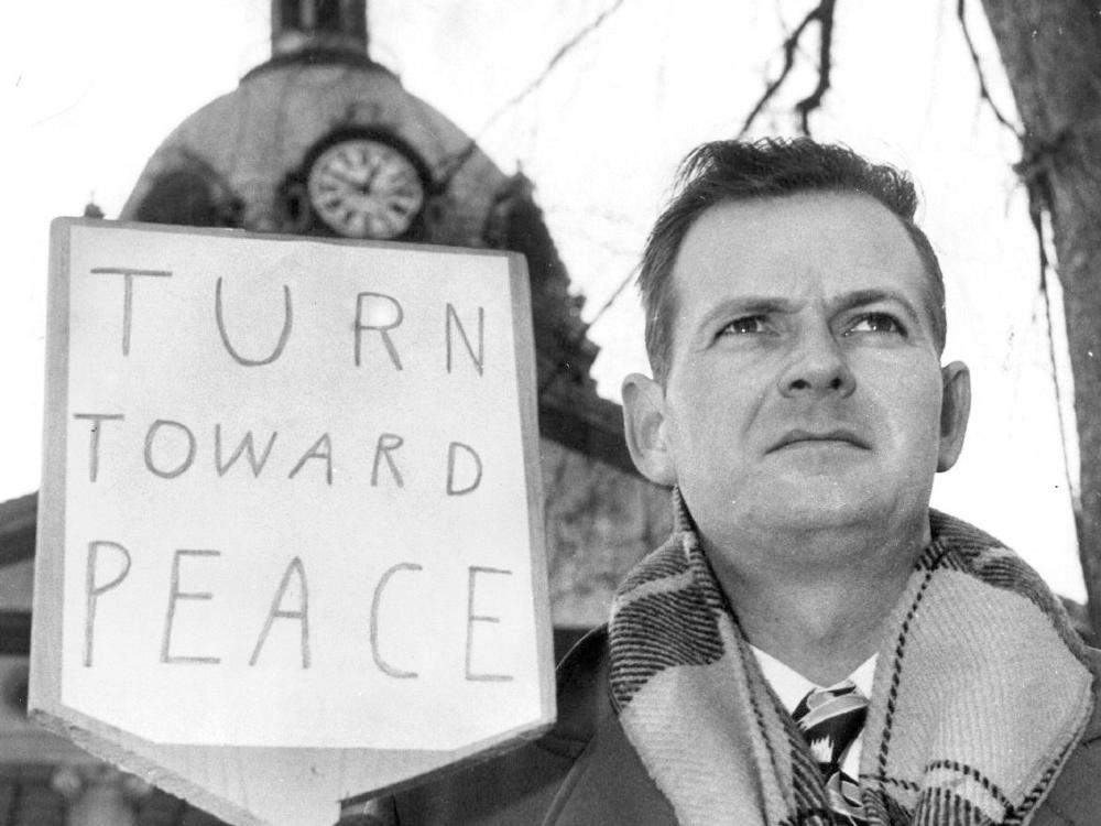 Civil rights activist William Lewis Moore holds a protest sign in Binghamton, N.Y., in 1963. Moore was shot dead on April 23, 1963, on a highway in Etowah County, Ala., while he was on a one-man crusade to protest segregation.