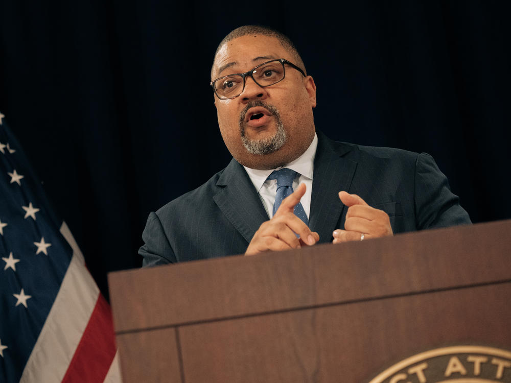 Manhattan District Attorney Alvin Bragg speaks during a press conference following the arraignment of former U.S. President Donald Trump in New York City on April 4, 2023.