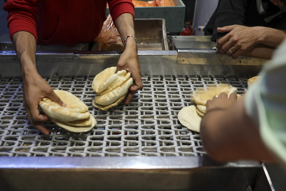 Freshly baked flatbread at a bakery in Gaza City on April 14, 2024.