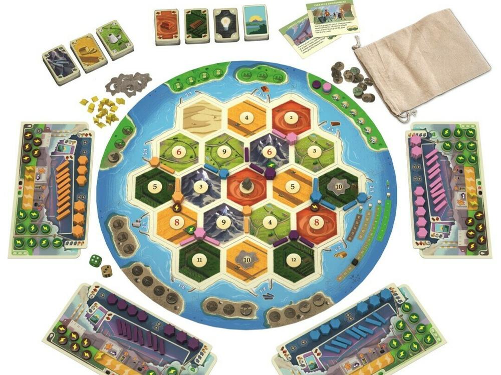 Catan: New Energies makes players choose between renewable energy or fossil fuel-based power plants. The latter allows you to grow faster but creates more pollution.