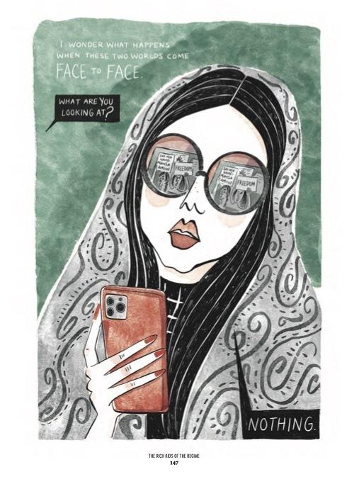 An illustration by Patricia Bolaños featured in Satrapi's book <em>Woman, Life, Freedom.</em>