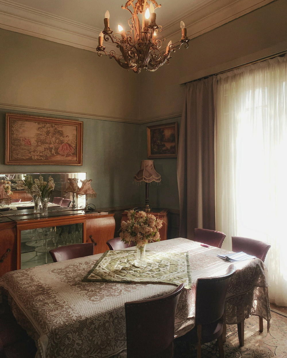 The dining room of an old Egyptian house on a warm day in the Haram district of Giza in Cairo. 