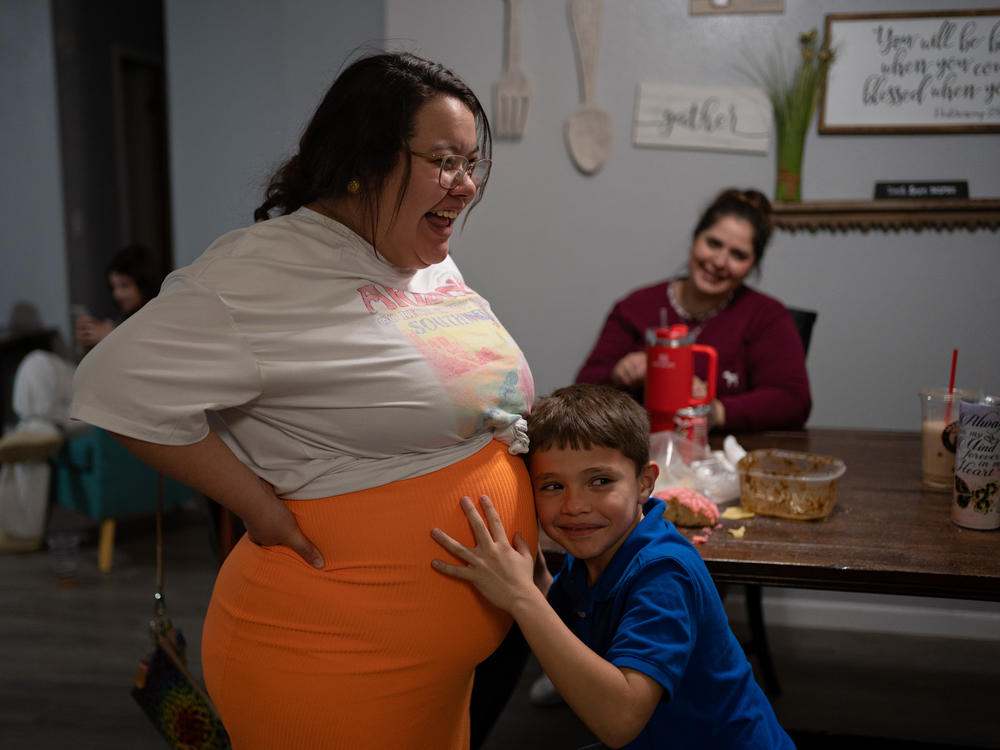 Levi Grado with his aunt, Caitlynn Almance, photographed on March 2. Almance is six months pregnant — and says she can't wait to have a second child so her firstborn will have a sibling.