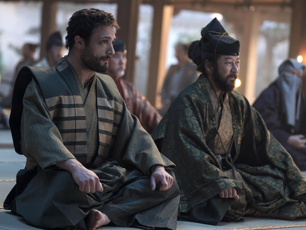 Cosmo Jarvis, left, plays the role of British sailor John Blackthorne, based on the historic figure of William Adams, who gradually learns about and appreciates Japanese culture.