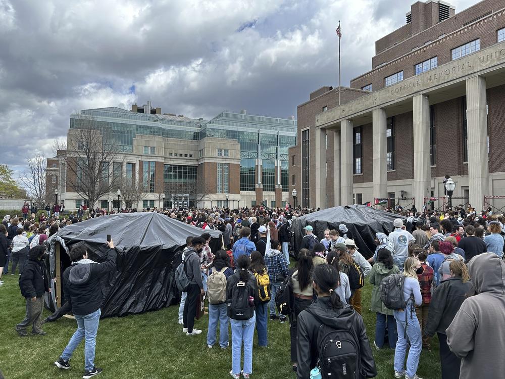 Hundreds of people rallied on the University of Minnesota campus on Tuesday, April 23, 2024, to protest Israel's war with Hamas. Earlier in the day, nine antiwar protesters were arrested as police took down an encampment organizers said was set up to show solidarity with the people of Gaza.