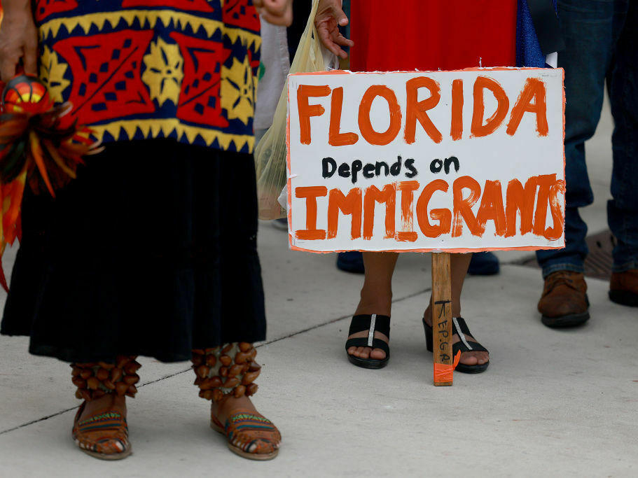 HOMESTEAD, FLORIDA: A 'Freedom For All' rally on July 01, 2023 to protest Senate Bill 1718. Florida Gov. Ron DeSantis and the Florida legislators passed the law to discourage undocumented workers from coming to the state. (Photo by Joe Raedle/Getty Images)