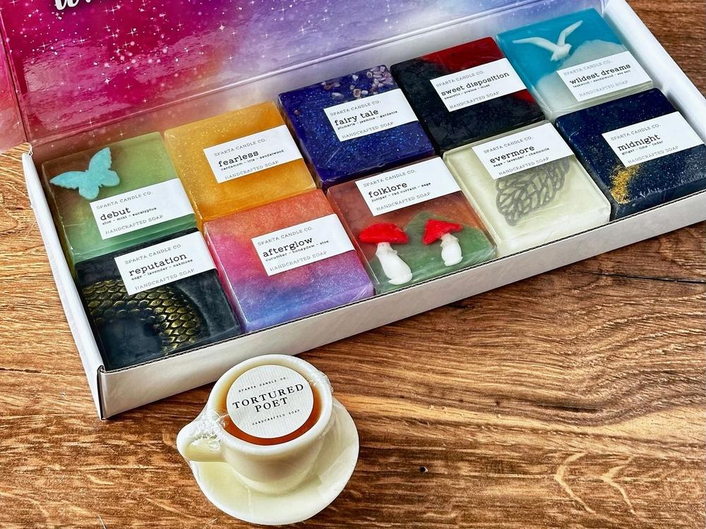 Sparta Candle Co. soaps inspired by Taylor Swift's Eras tour and <em>The Tortured Poets Department</em> album.