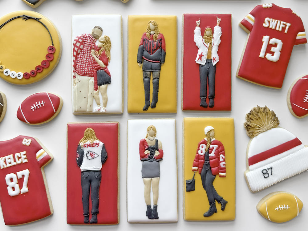 Cookie in the Kitchen's cookie collection riffing on Taylor Swift's relationship with football player Travis Kelce.