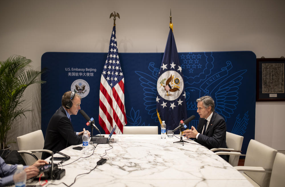 The Secretary of State spoke with Morning Edition's Steve Inskeep after meeting Chinese President Xi Jinping at the Great Hall of the People, April 26, 2024, in Beijing.