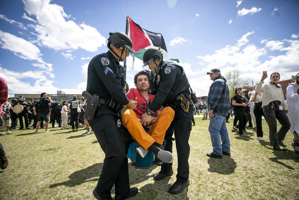 Denver law enforcement removed and arrested protesters on April 26, 2024 on the Auraria Campus.