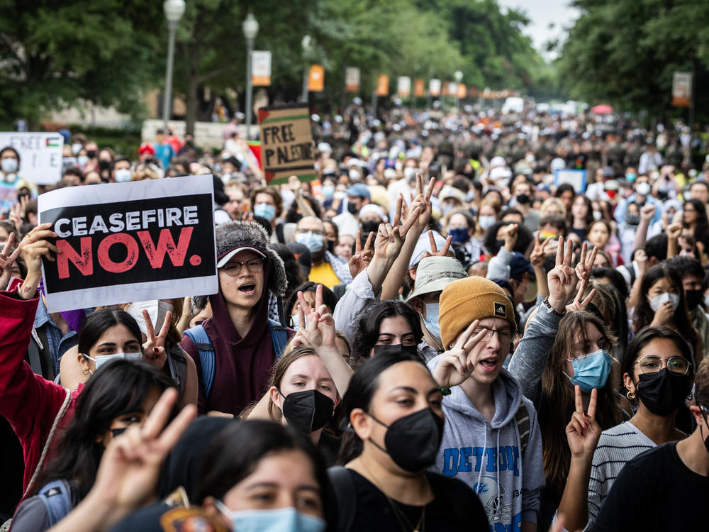 Students take part in a pro-Palestinian walkout and protest on April 24, 2024, at the University of Texas at Austin.