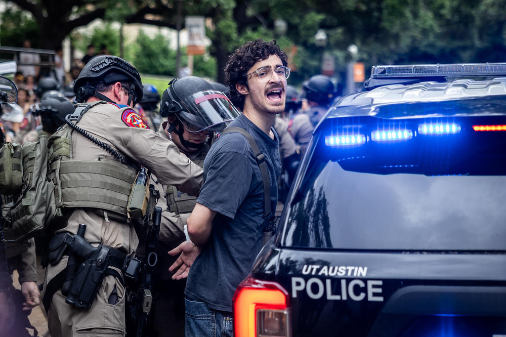 Law enforcement arrest students taking part in a pro-Palestinian walkout and protest on April 24, 2024, at the University of Texas at Austin.