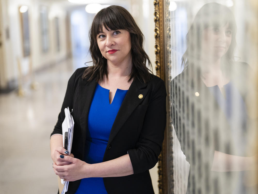 Democratic Missouri state Representative Ashley Aune, poses for a portrait on Thursday, Jan. 25, 2024, at the state Capitol in Jefferson City.