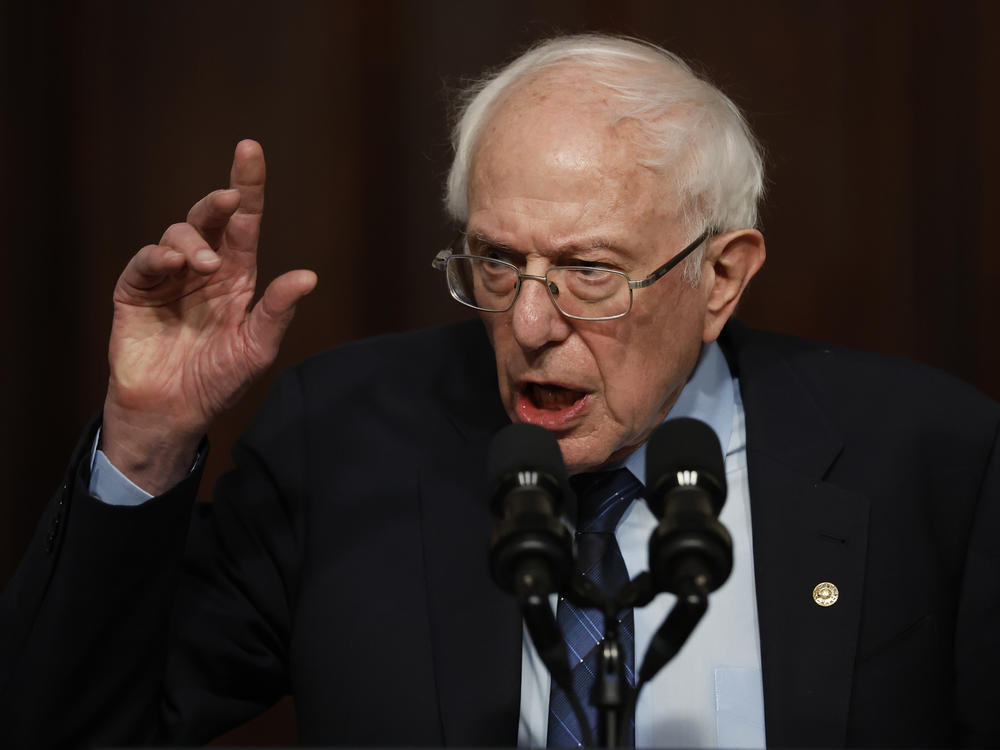 Bernie Sanders is pictured in the Eisenhower Executive Office Building on April 3 in Washington, D.C. Sanders accused Israeli Prime Minister Benjamin Netanyahu of using claims of antisemitism as a deflection of criticism of the war.