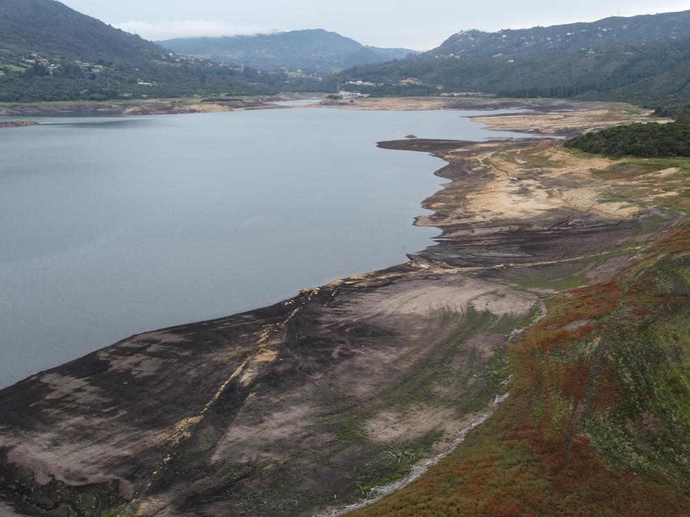 The San Rafael reservoir on the outskirts of Bogotá, Colombia, has been drying up since a long spell of dry weather began in November and is currently just 16% full. Officials in the Colombian capital started to ration water in April to help local reservoirs recover.