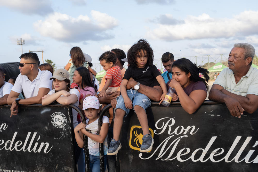 Spectators at the annual Donkey Festival in San Antero watch the donkey races.