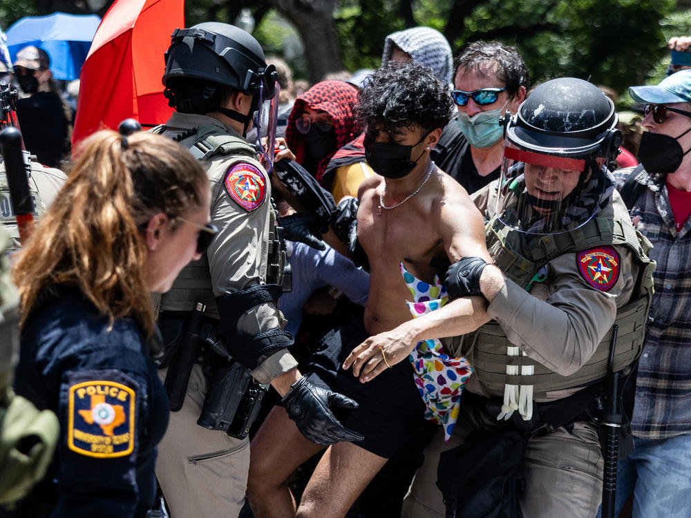 Law enforcement arrest a pro-Palestinian protestor on April 29, 2024, at the University of Texas at Austin.