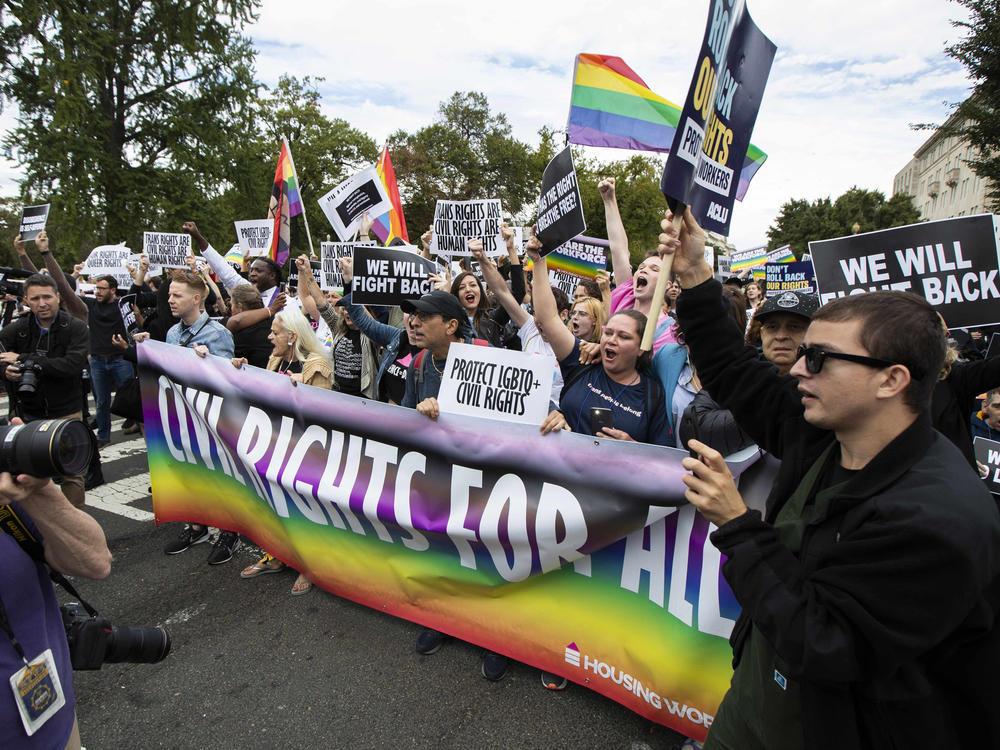 Cases about transgender people and their rights have been working their way through the court system for years. Here, people demonstrate in favor of trans rights in front of the Supreme Court in 2019.