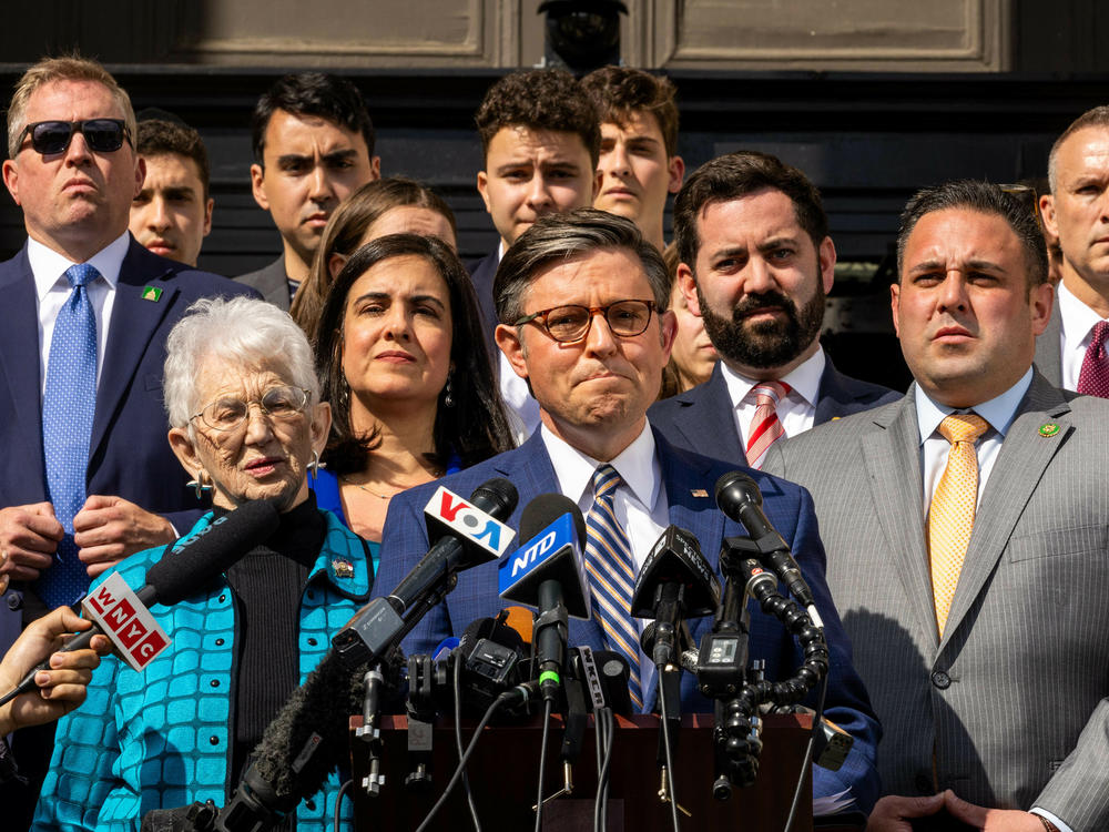 Speaker of the House Mike Johnson visited Columbia University on April 24 to meet with Jewish students and make remarks about concerns that the ongoing demonstrations have become antisemitic.