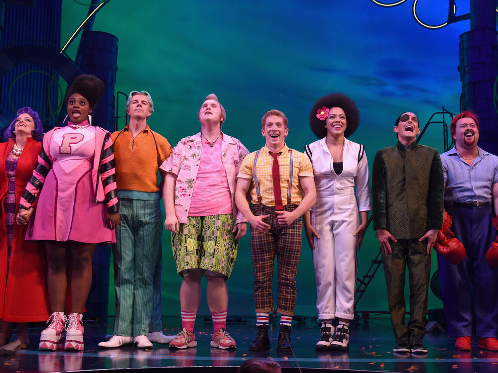 The Cast of <em>Nickelodeon's SpongeBob SquarePants: The Broadway Musical</em> poses onstage during opening night on Dec. 4, 2017, at the Palace Theatre in New York City.