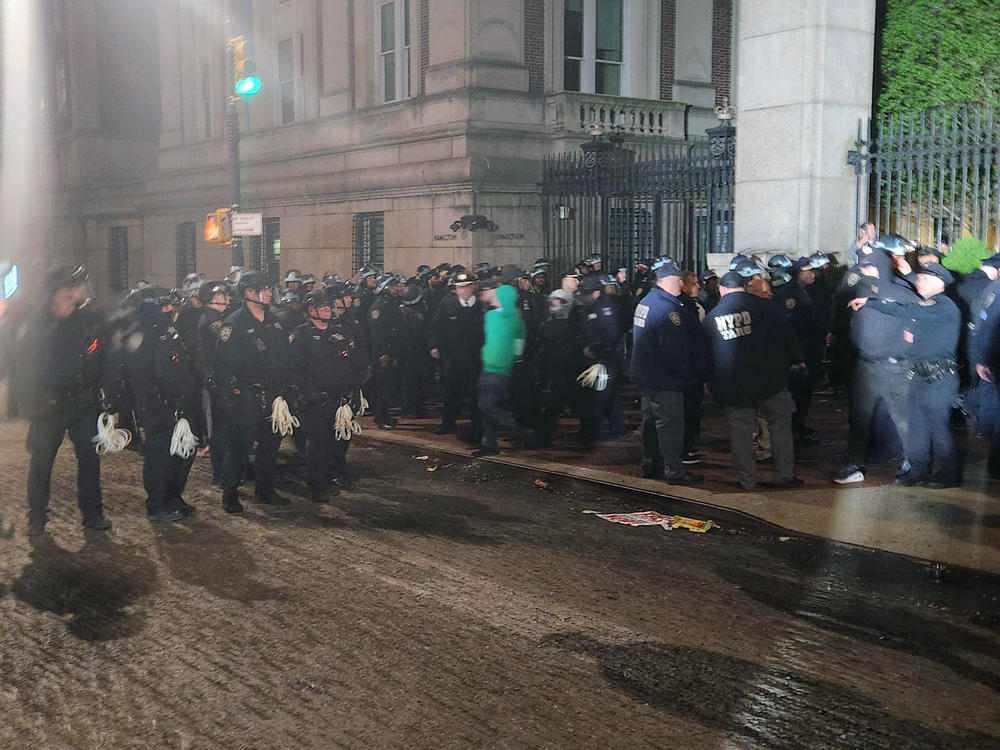 Police maintain a cordon around Columbia University where students barricaded themselves as they continue to protest in support of Palestinians.