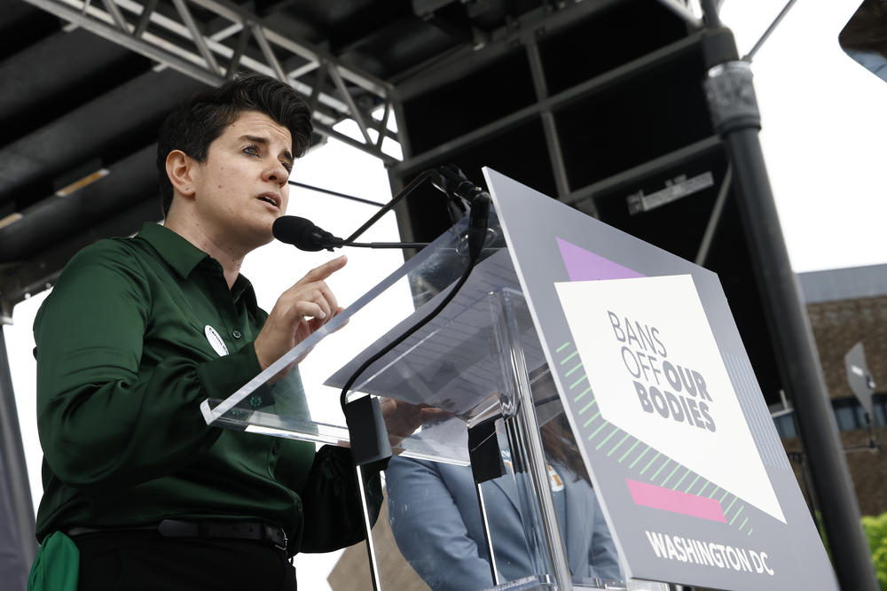 Jamie Manson speaks onstage during the Bans Off Our Bodies Rally on May 14, 2022 in Washington, DC.