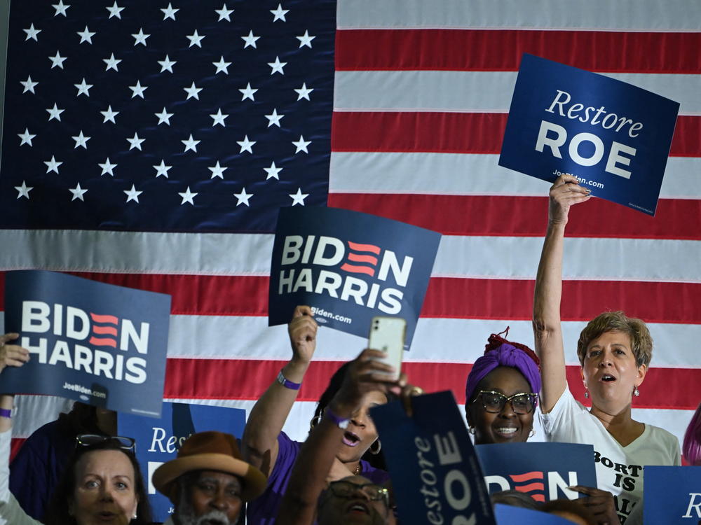 Supporters of President Joe Biden cheer as they await his speech about reproductive freedom at Hillsborough Community College-Dale Mabry Campus in Tampa, Fla., on April 23, 2024.