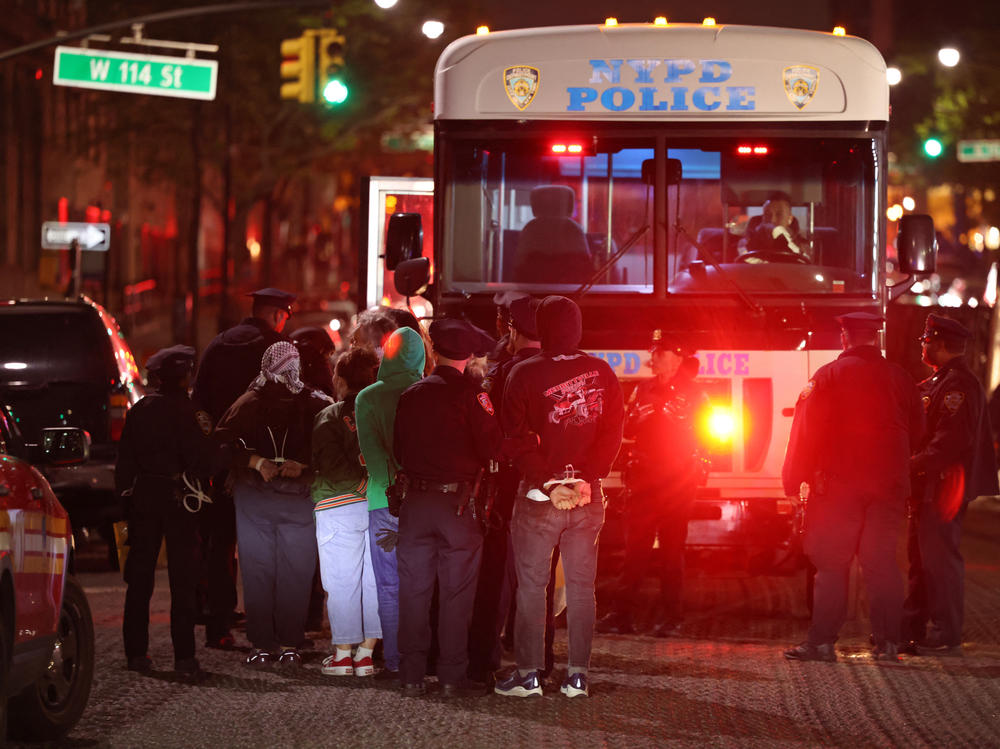 NYPD officers arrest students at Columbia University in New York City on April 30, 2024.