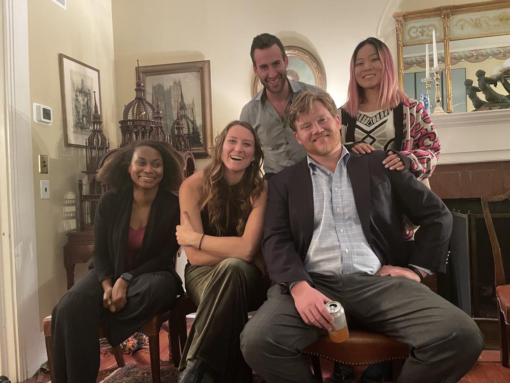 Gillian Morris at a reunion in Connecticut with some of the people she lived with at Casa Chironja, a group house in San Juan, Puerto Rico. From left to right: Tasha C, Morris, Joel Shor, Robert Morris and Connie Yang.