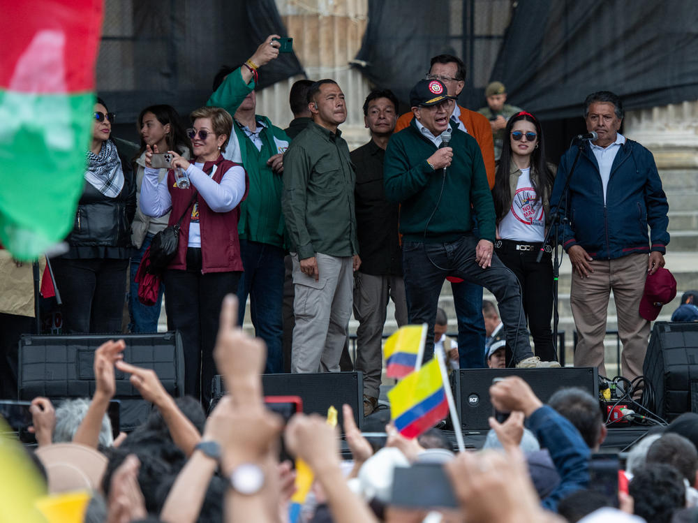 Colombian President Gustavo Petro (center right) attends an International Workers' Day rally in Bogotá, Colombia, on Wednesday.