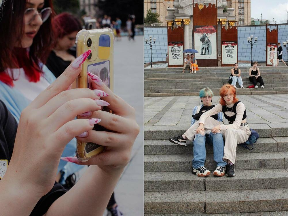 Friends of the Phantom Blue K-pop cover dance crew gather on the steps of Maidan Square to watch and cheer as the group records a performance.