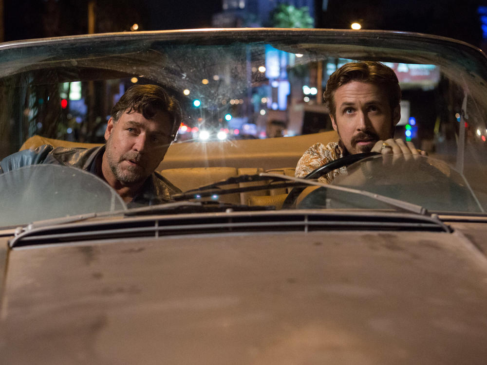 Russell Crowe and Ryan Gosling in the action comedy <em>The Nice Guys.</em>