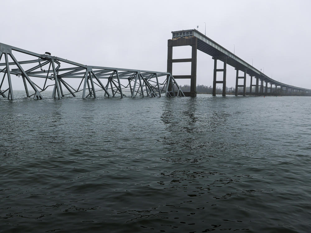 Part of the collapsed Francis Scott Key Bridge in Baltimore.
