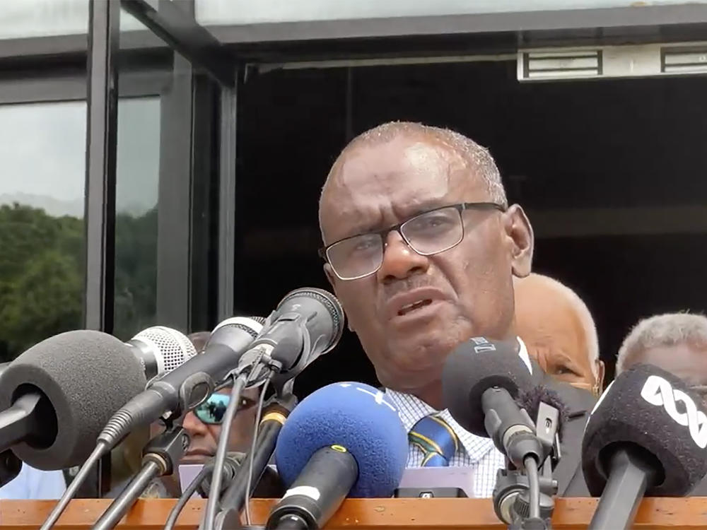 In this image from a video, Solomon Islands Prime Minister-elect Jeremiah Manele speaks during a press conference in Honiara, Solomon Islands, on Thursday.