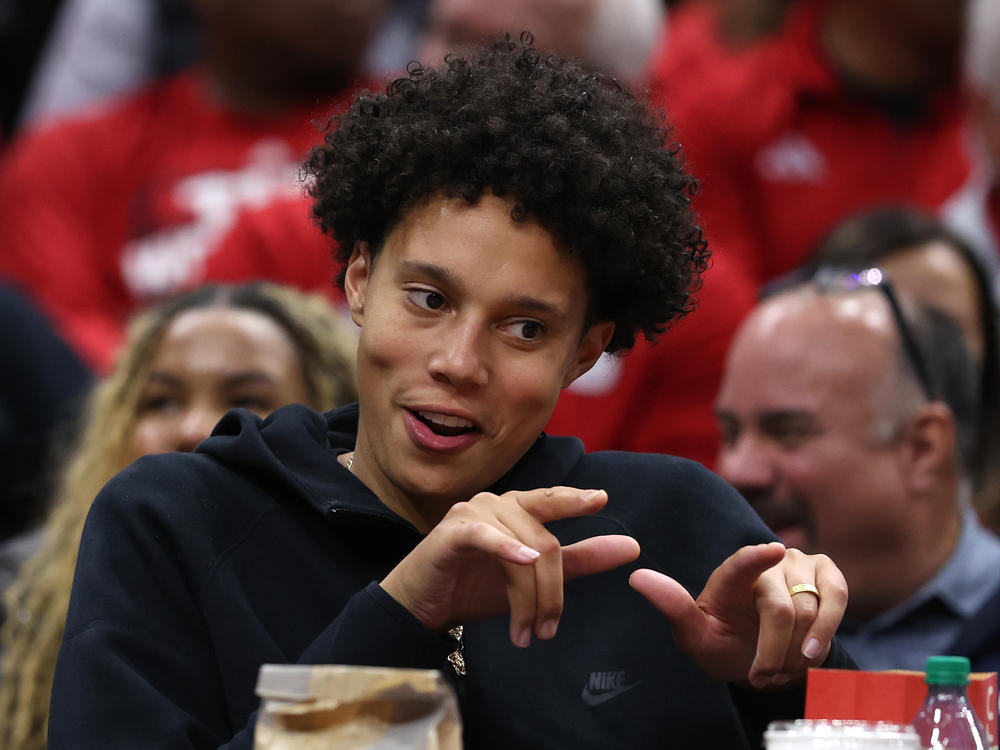 Brittney Griner looks on during an NCAA semifinal game in April.