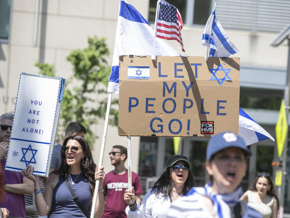 Pro-Israel counterprotest on the George Washington University campus on May 2 in Washington, D.C. The rally took place a couple of blocks from the Pro-Palestinian encampment at GW's University Yard.