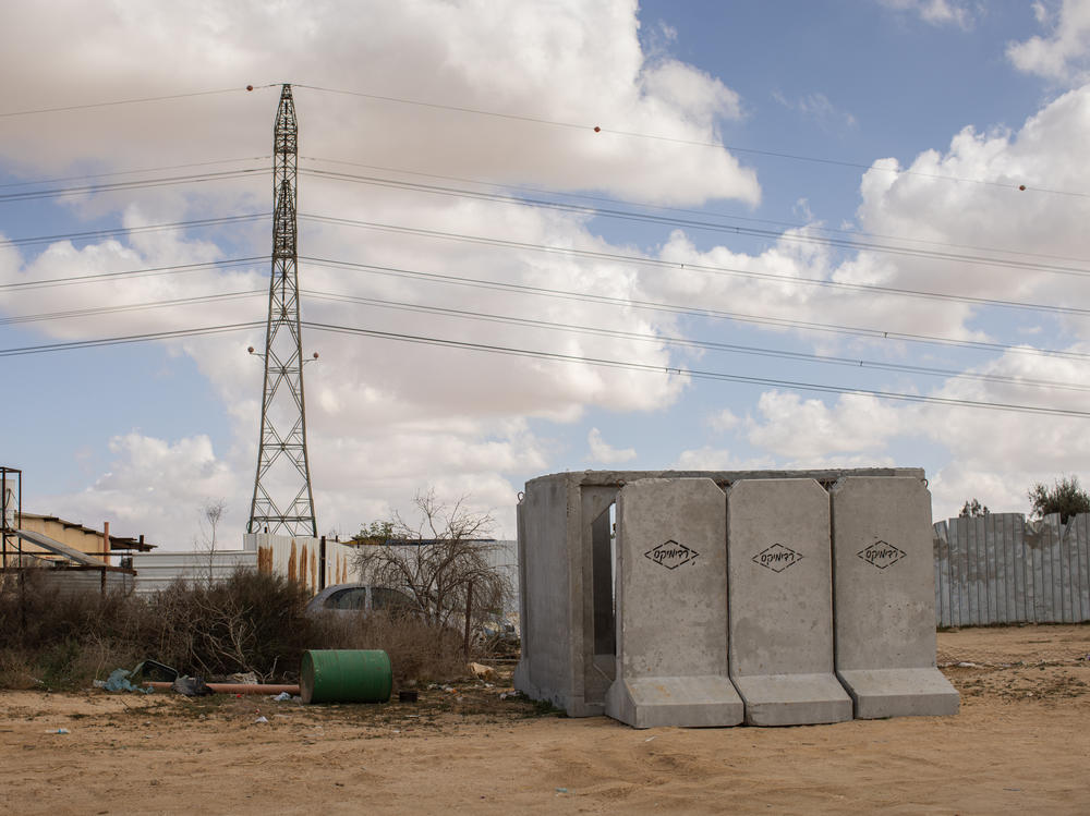 A concrete shelter, which was installed after the Oct. 7 Hamas attacks, is seen in the unrecognized Bedouin village of Wadi al-Na'am in southern Israel.