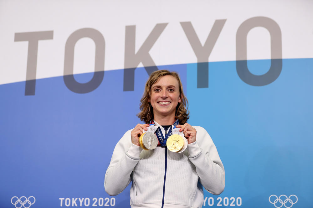 Ledecky with two gold and two silver medals at the Tokyo Olympics in 2021.