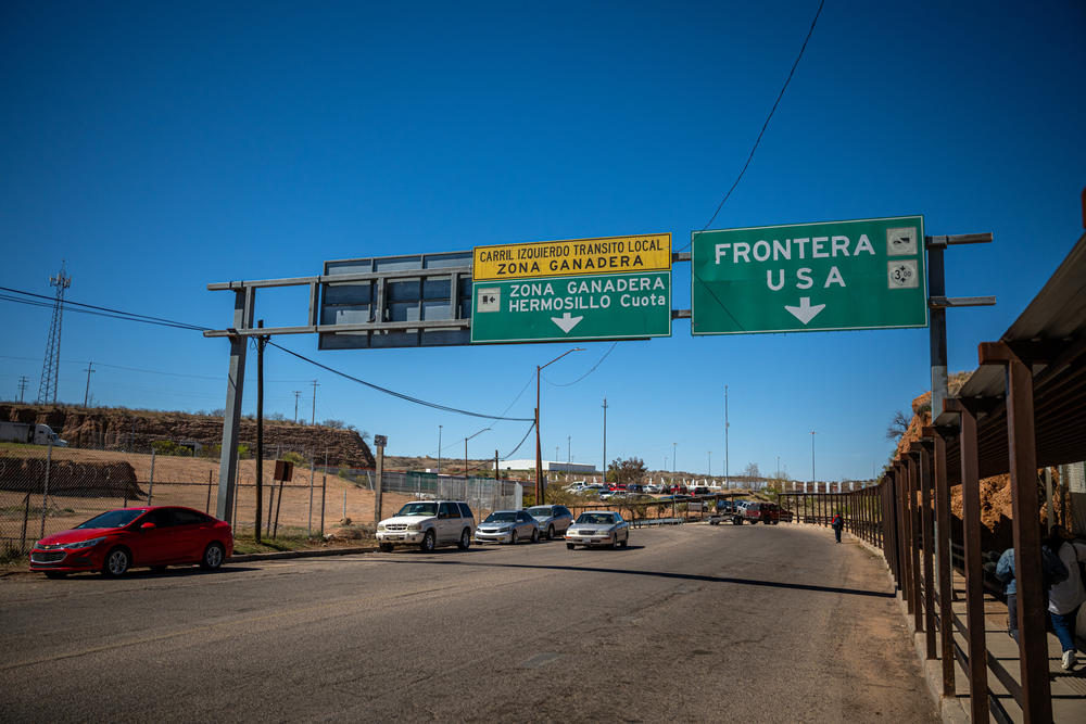 Cars drive south from the port in Nogales, Sonora, Mexico on Wednesday, March 27, 2024.