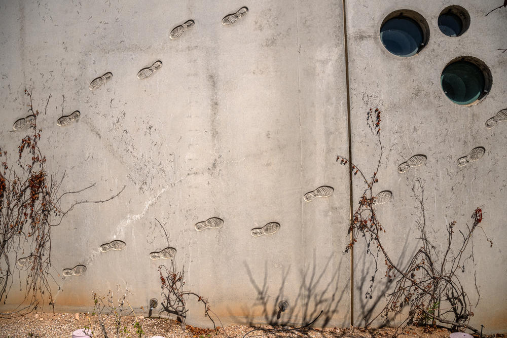 Footprints adorn the outside of the Mariposa port in Nogales, Arizona on Wednesday, March 27, 2024.