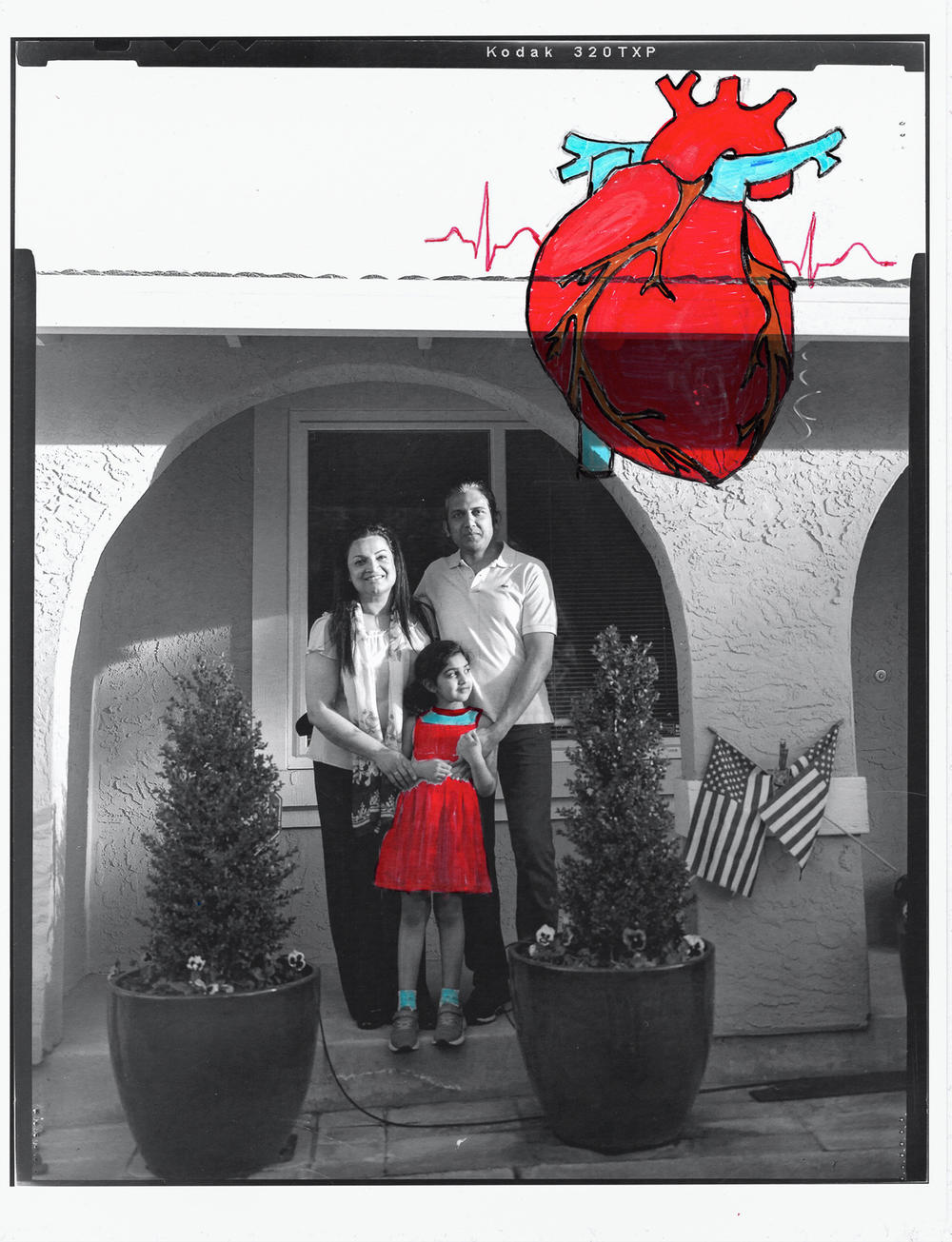 Smita Rao (left) and Manoj Mhapankar (right) with their daughter, Aria, outside of their Milpitas, Calif., home.