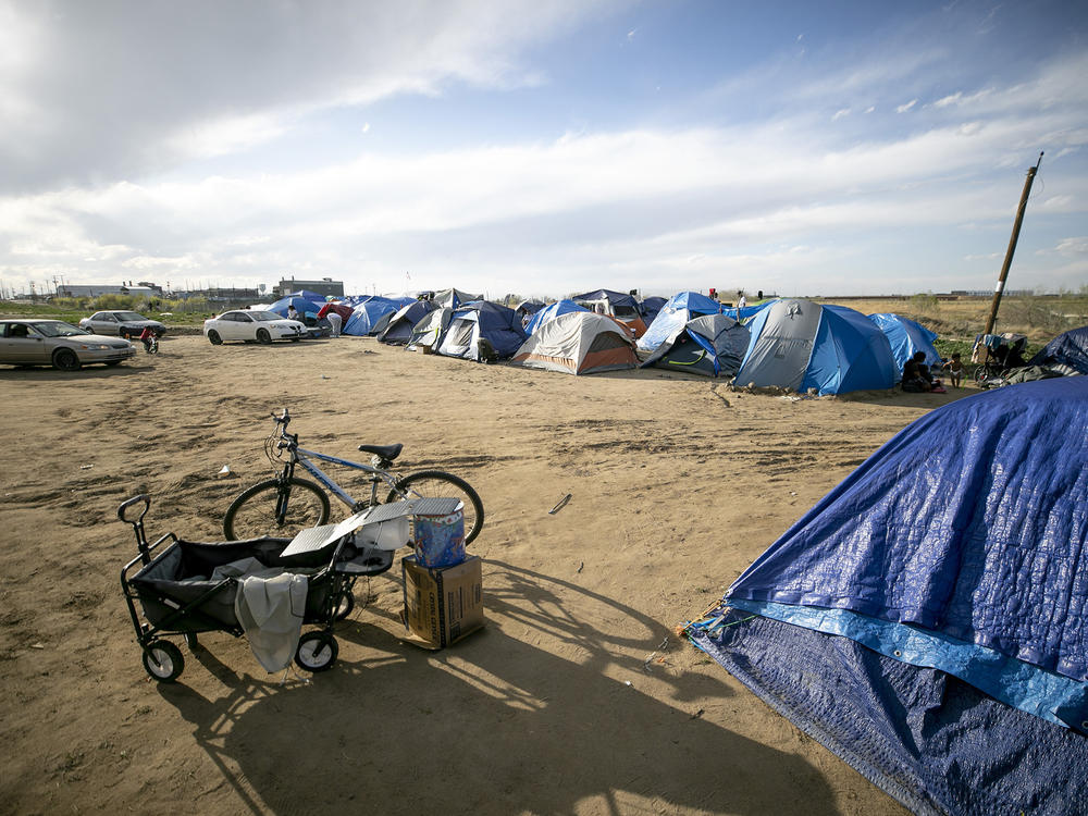 An encampment in north Denver, populated by South and Central American immigrants who've arrived to Colorado in the last year, is seen on Apri 24.