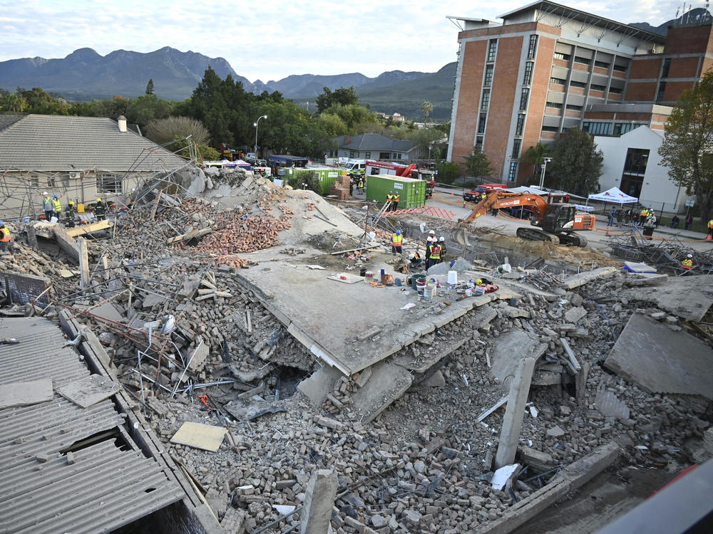 The scene of a collapsed building in George, South Africa, on Tuesday.