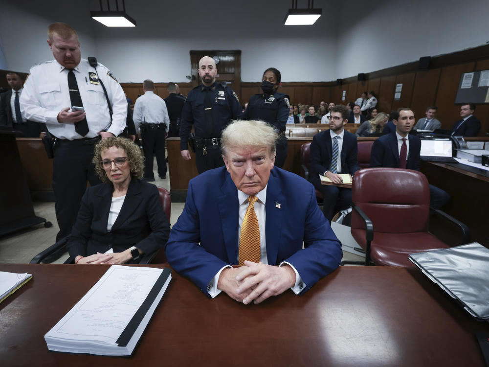 Former President Donald Trump and attorney Susan Necheles attend his trial at the Manhattan Criminal court, Tuesday. Less than a week after a pair of campaign rallies, Trump is mandated to be back in court almost everyday, making the Manhattan courtroom his campaign trail stop of necessity.