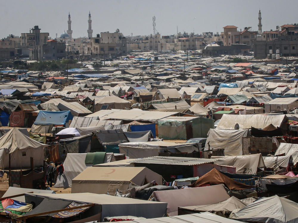 Makeshift tents for displaced Palestinians at a temporary camp in Rafah, southern Gaza, on May 3.